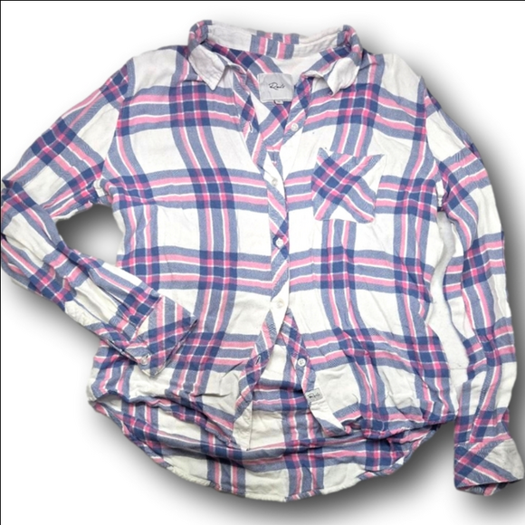 Rails Tops - Women's Rails White Pink Blue Plaid Button Down Shirt M